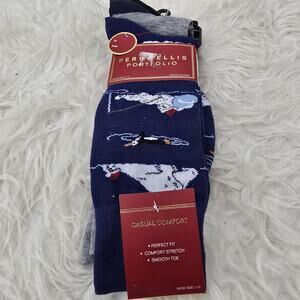 Perry Ellis Portfolio Crew Socks Mens One Size Blue Ski Casual 3 Pack Polar Bear